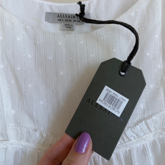 All Saints Tilly Short Dobby Little White Dress Tiered Ruffle Prairie Women’s 2 - Picture 5 of 9